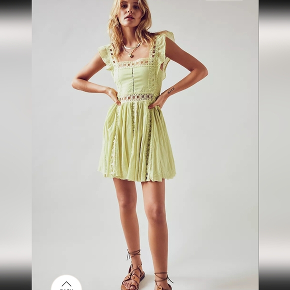 Free People Dresses & Skirts - Free People Small S FP One Verona Crochet Lace Square Neck Romantic Mini Dress